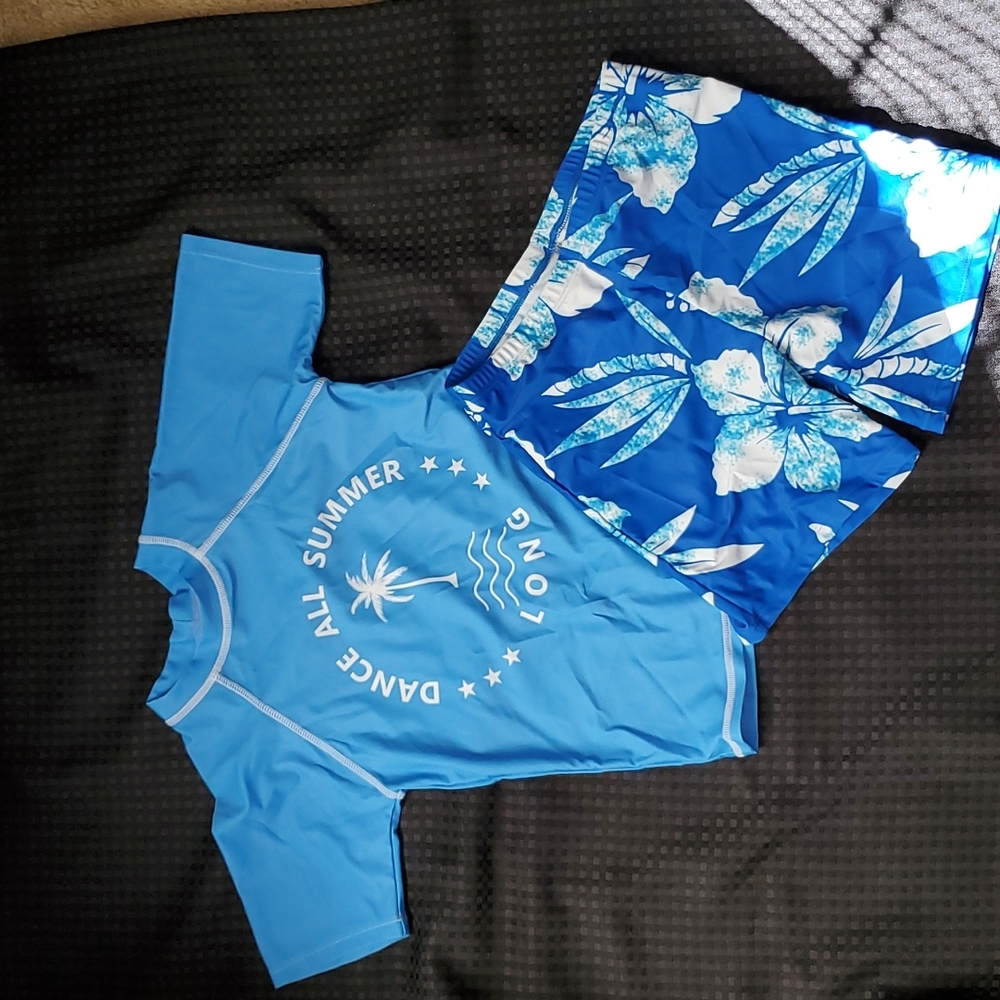 Shein swimsuit set size 12 , shorts and top, blue, white